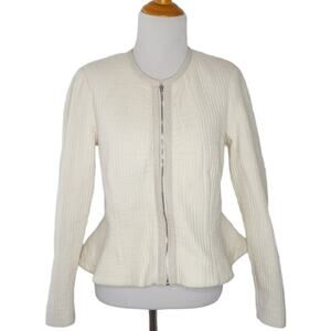 Rebecca Taylor Ruffle Hem Jacket Cream Leather Trim Quilted Zip Up Women 4